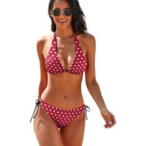 Women's Sexy Polka Dot Halter String Triangle Two Piece Swimsuit